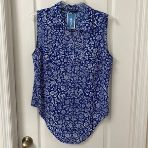 New Adrianna Papell L Sleeveless Button Up Blouse NWT